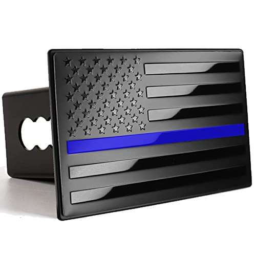 Bonrcea Thin Blue Line Heavy Duty Aluminum US Flag Trailer Hitch Cover